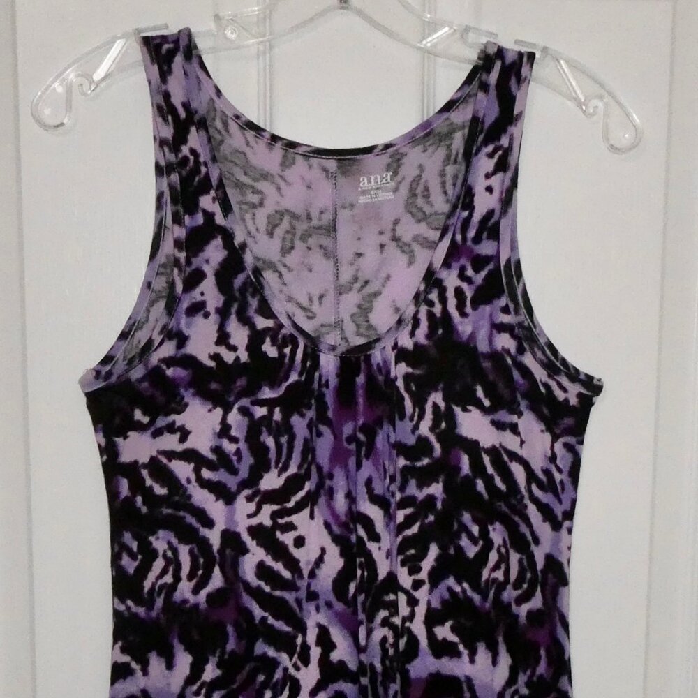 BRAND NEW NWOT ANA PURPLE/BLACK LEOPARD STYLE SLEEVELESS TUNIC TOP SHIRT - SMALL